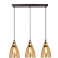 Industrial 3-Light Glass Pendant Triple E27 Amber Bell Cone Fitting home lighting-5