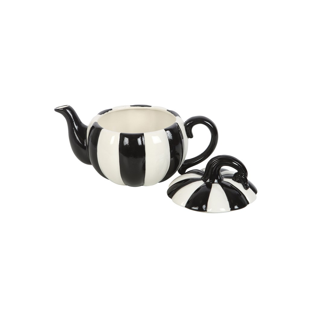 Black and White Striped Pumpkin Teapot-3