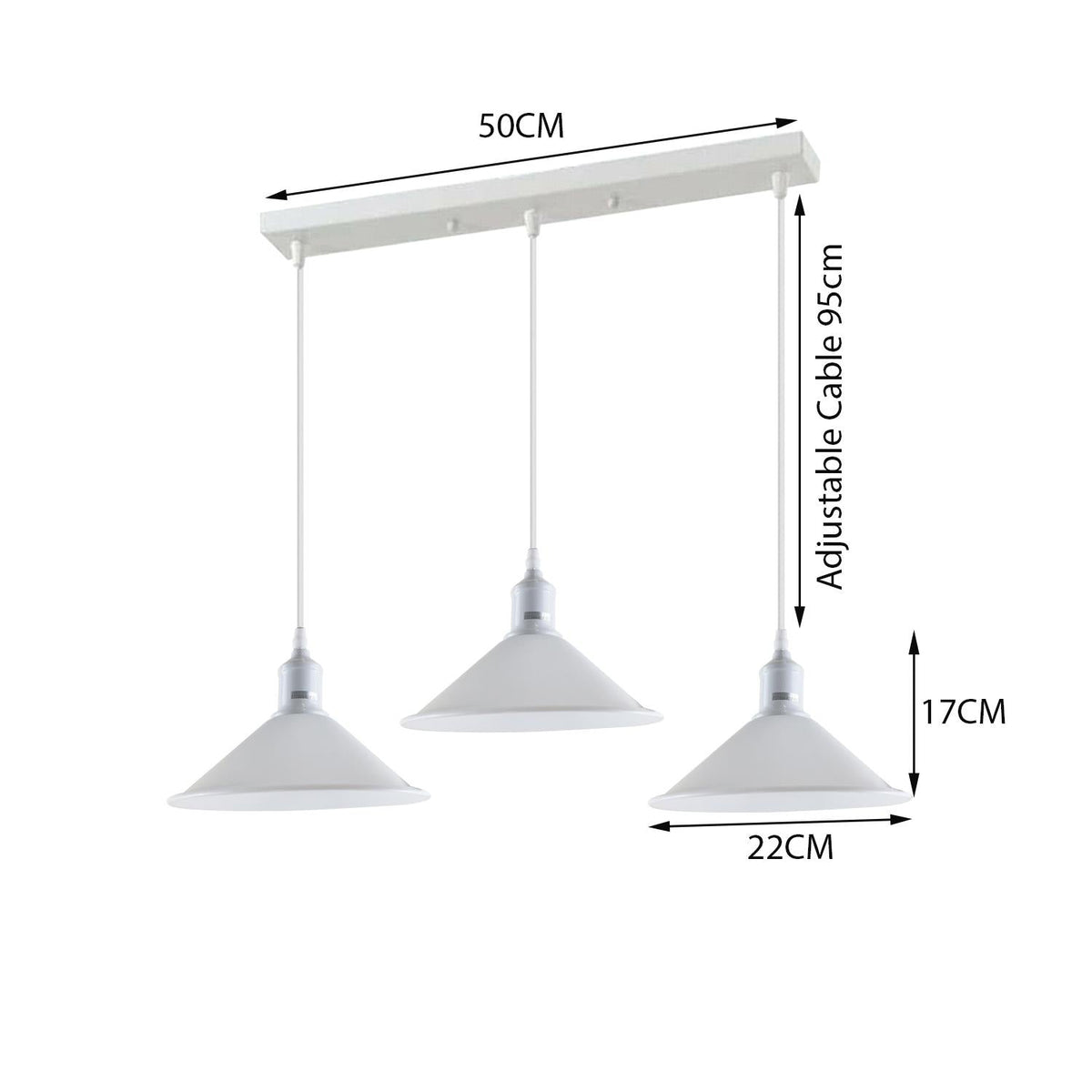 Industrial 3way Hanging Ceiling Pendant Light Metal Cone Shade Indoor Lighting~1003-2