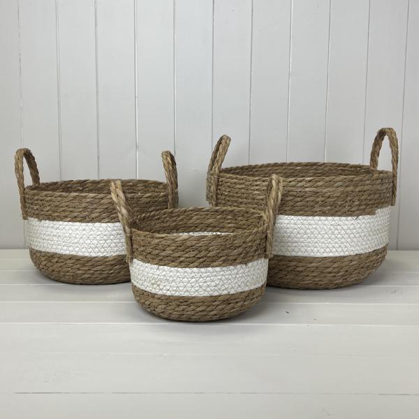 White/Natural Seagrass Set of Three Storage Baskets-1
