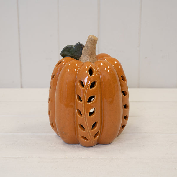 Orange LED Pumpkin with Open Leaf detail-1