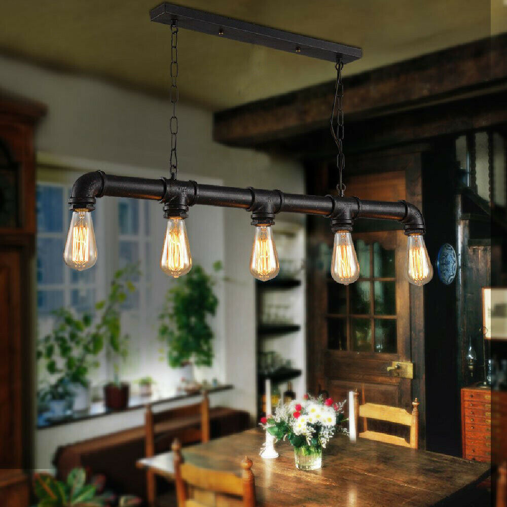 5 Way Industrial Steampunk Pipe Pendant Ceiling Light E27~2368-4