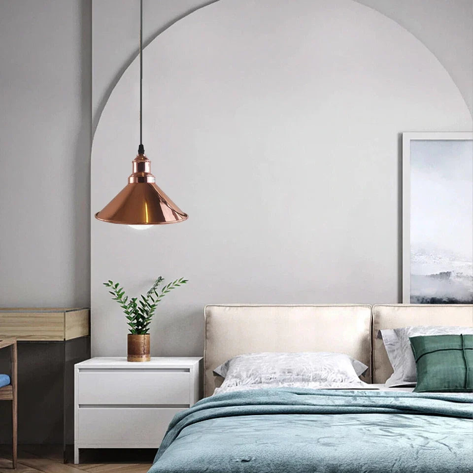 Rose Gold Industrial Pendant Light – Cone Ceiling Lamp with E27 Holder for Kitchen,Bedroom~3818-0