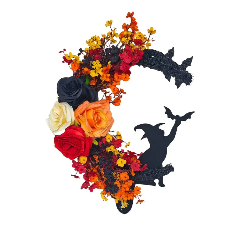 Gothic Halloween Wreath Witch Cat Moon Decor-0